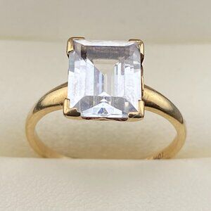 Vtg. Plainville Stock Co PSCO 10K Yellow Gold 3 ct. White Topaz Ring 6.5 - 2.2gm